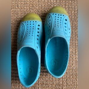 Glowing !! Natives Kids Blue Slip-On Water Shoes with glow on the dark Toe Cap